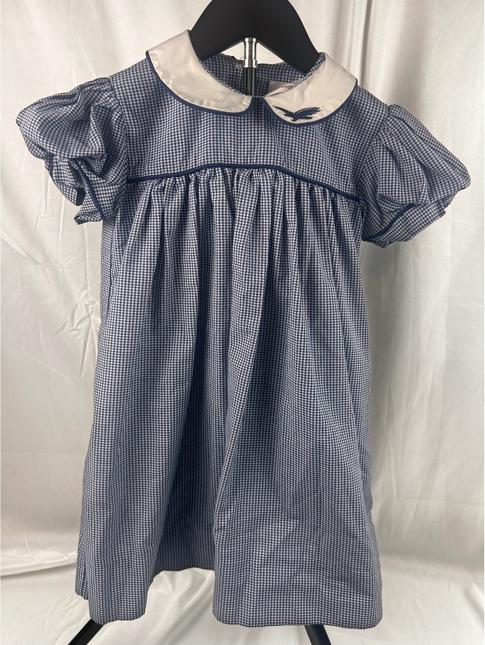 Becky Thatcher Elderwear Girls Blue Gingham Dress with Embroidered Collar Size 6